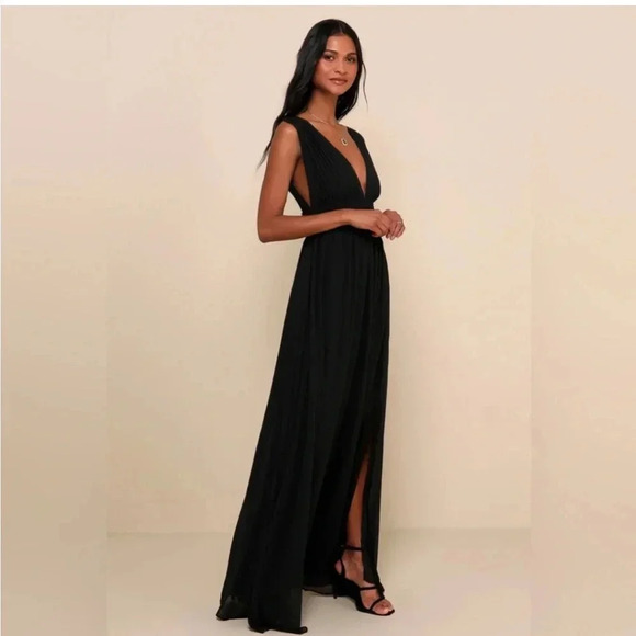 Lulus black heavenly chiffon open slit maxi dress - Picture 3 of 15